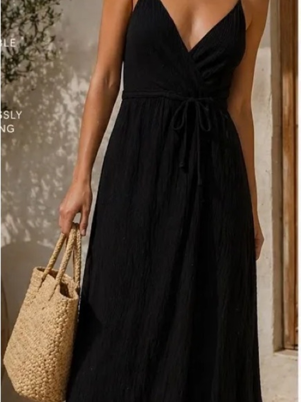 Reformation Black Spaghetti-Strap Wrap Maxi Dress XS 100% Cotton
